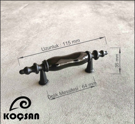Asos 64 mm Siyah Porselen Kulp Lüks Country Mutfak Mobilya Dolap Çekmece Kulpu