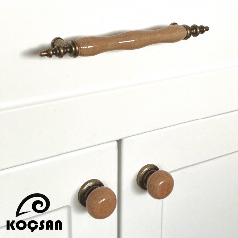 Asos 96 mm Antik Sarı Porselen Kulp Lüks Country Mutfak Mobilya Dolap Çekmece Kulpu