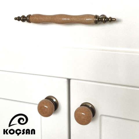 Asos 96 mm Antik Sarı Porselen Kulp Lüks Country Mutfak Mobilya Dolap Çekmece Kulpu