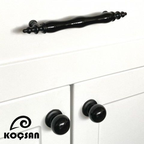 Asos 96 mm Siyah Porselen Kulp Lüks Country Mutfak Mobilya Dolap Çekmece Kulpu