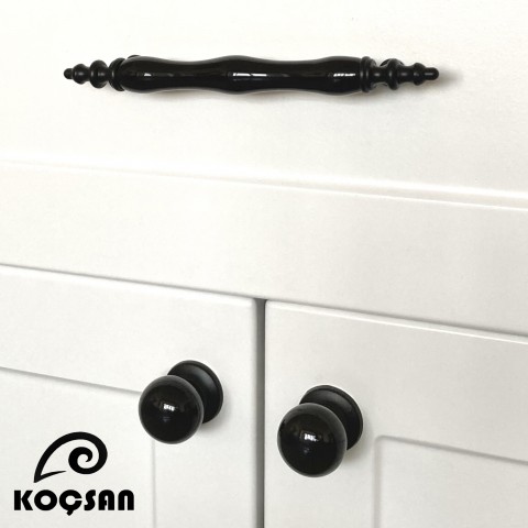 Asos 96 mm Siyah Porselen Kulp Lüks Country Mutfak Mobilya Dolap Çekmece Kulpu
