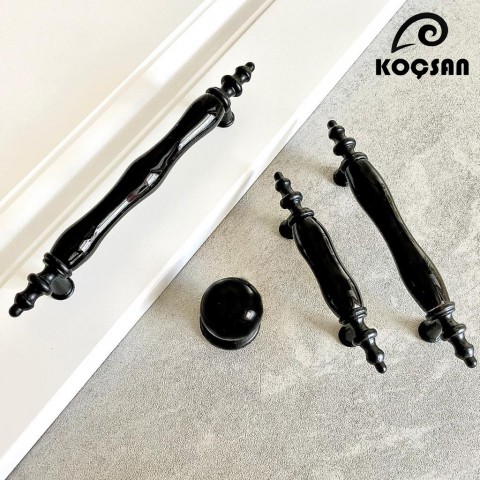 Asos 96 mm Siyah Porselen Kulp Lüks Country Mutfak Mobilya Dolap Çekmece Kulpu