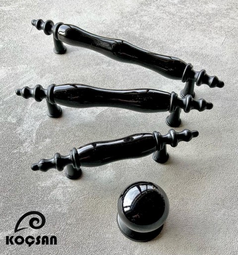 Asos 96 mm Siyah Porselen Kulp Lüks Country Mutfak Mobilya Dolap Çekmece Kulpu