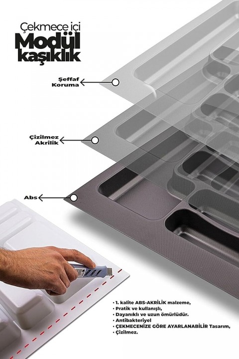Çekmece İçi Kaşıklık, Düzenleyici, Organizatör 42 CM X 49 CM-Gri