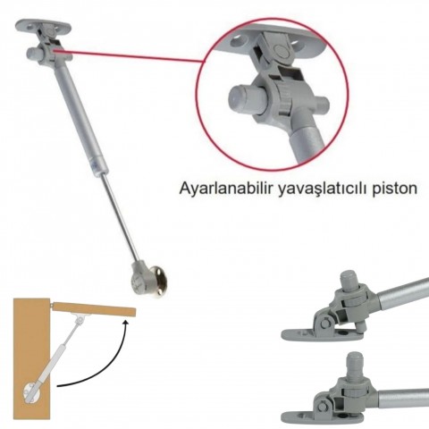 Frenli Gazlı Piston Dolap Kalkar Kapak Amorsitörü Mat Gümüş Frenli