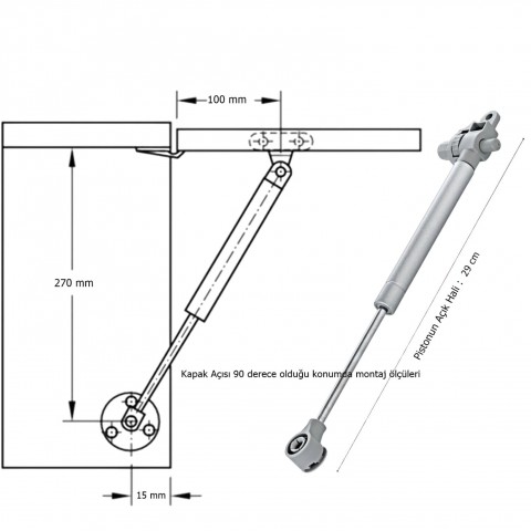 Frenli Gazlı Piston Dolap Kalkar Kapak Amorsitörü Mat Gümüş Frenli