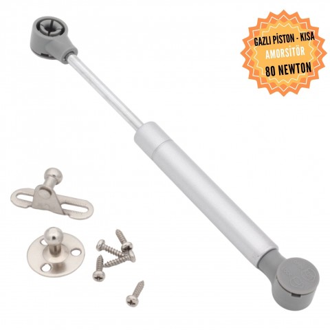 Gazlı Piston Dolap Kalkar Kapak Amorsitörü Mat Gümüş 80 Newton Kısa