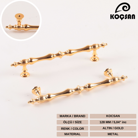 Hilal 128 mm Altın Kulp Lüks Country Mutfak Mobilya Dolap Çekmece Kulpu