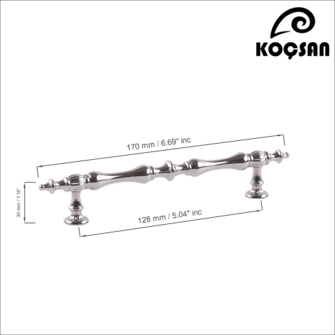 Hilal 128 mm Krom Kulp Lüks Country Mutfak Mobilya Dolap Çekmece Kulpu