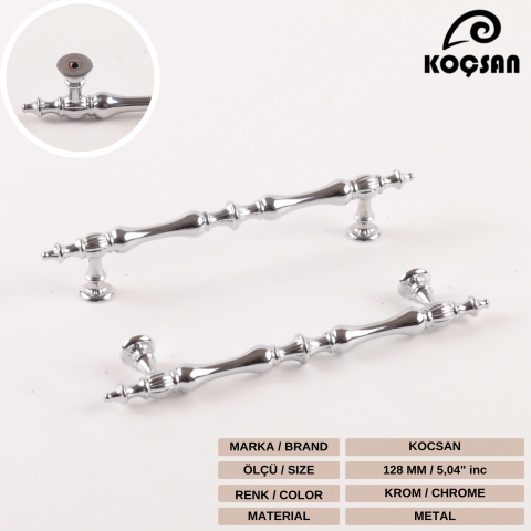 Hilal 128 mm Krom Kulp Lüks Country Mutfak Mobilya Dolap Çekmece Kulpu