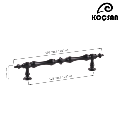 Hilal 128 mm Siyah Kulp Lüks Country Mutfak Mobilya Dolap Çekmece Kulpu