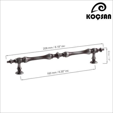 Hilal 160 mm Antik Gümüş Kulp Lüks Country Mutfak Mobilya Dolap Çekmece Kulpu