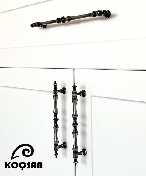 Hilal 224 mm Antik Gümüş Kulp Lüks Country Mutfak Mobilya Dolap Çekmece Kulpu