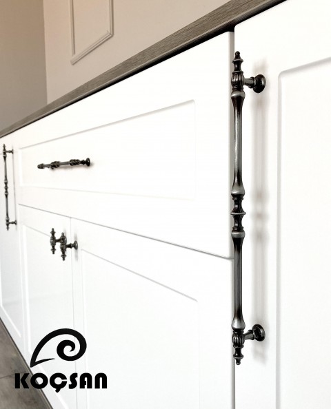 Hilal 224 mm Antik Gümüş Kulp Lüks Country Mutfak Mobilya Dolap Çekmece Kulpu