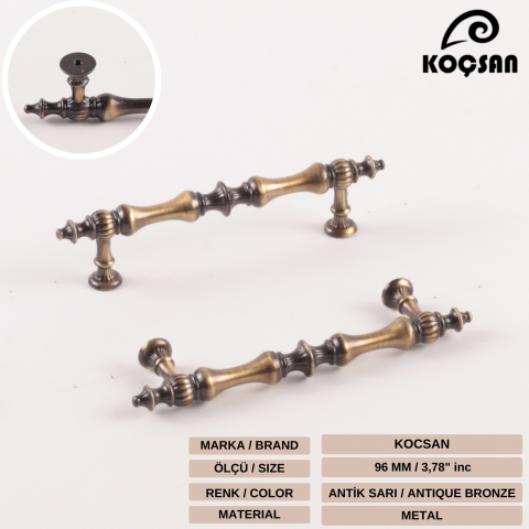 Hilal 96 mm Antik Sarı Kulp Lüks Country Mutfak Mobilya Dolap Çekmece Kulpu
