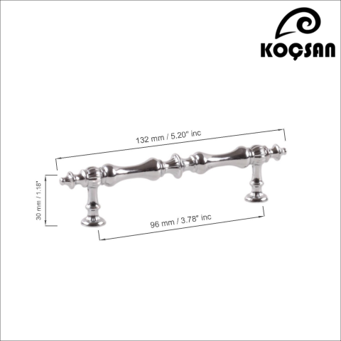 Hilal 96 mm Krom Kulp Lüks Country Mutfak Mobilya Dolap Çekmece Kulpu