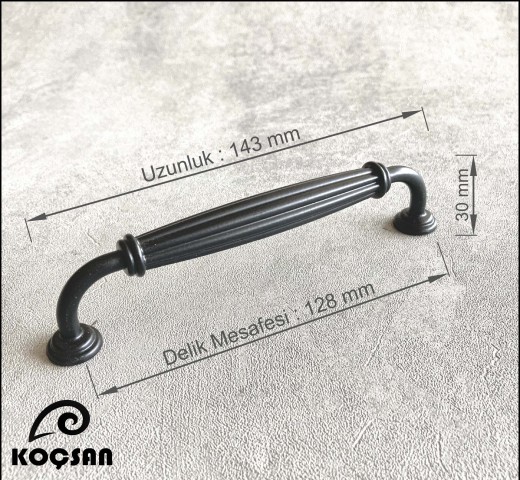 Kardelen 128 mm Siyah Kulp Lüks Country Mutfak Mobilya Dolap Çekmece Kulpu