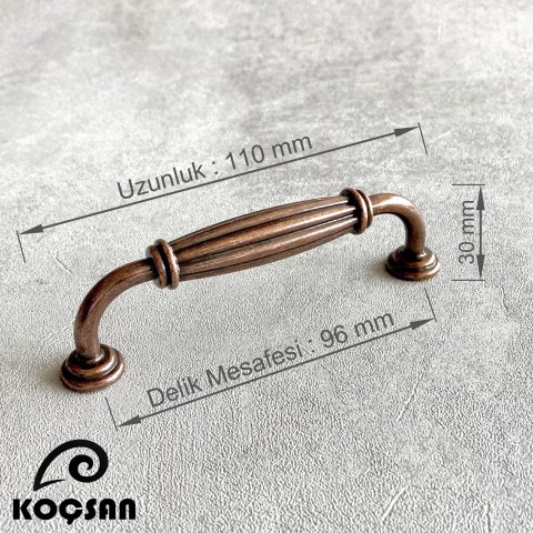 Kardelen 96 mm Antik Bakır Kulp Lüks Country Mutfak Mobilya Dolap Çekmece Kulpu