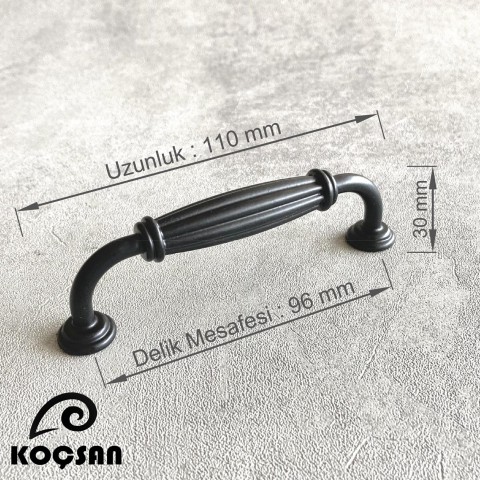 Kardelen 96 mm Siyah Kulp Lüks Country Mutfak Mobilya Dolap Çekmece Kulpu