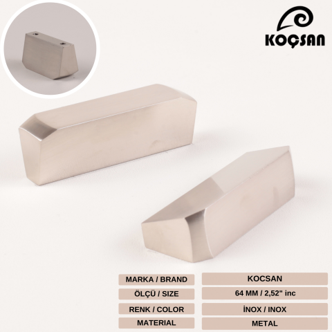 Kuvars 64 mm İnox Kulp Lüks Country Mutfak Mobilya Dolap Çekmece Kulpu