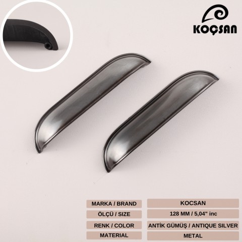 Midye 128 mm Antik Gümüş Kulp Lüks Country Mutfak Mobilya Dolap Çekmece Kulpu