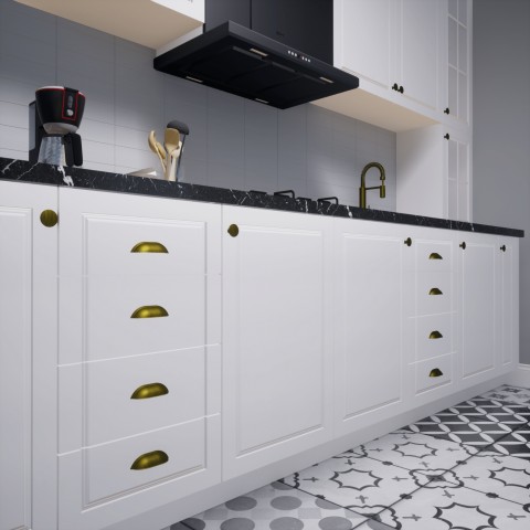 Midye 160 mm Antik Sarı Kulp Lüks Country Mutfak Mobilya Dolap Çekmece Kulpu
