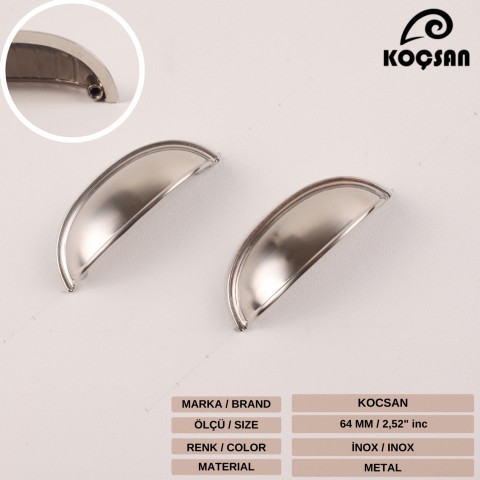 Midye 64 mm Inox Kulp Lüks Country Mutfak Mobilya Dolap Çekmece Kulpu