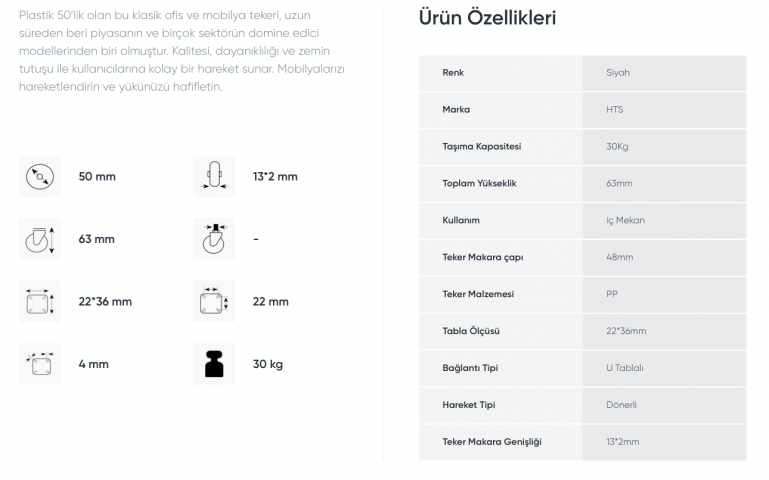 Mobilya Tekeri Plastik Büyük U Geçme Tablalı Sarhoş Teker