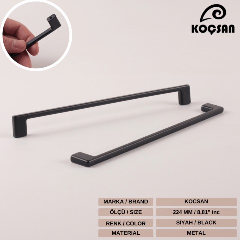 Narin 224 mm Siyah Kulp Lüks Country Mutfak Mobilya Dolap Çekmece Kulpu