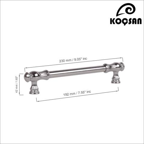 Sehzade 192 mm Krom Kulp Lüks Country Mutfak Mobilya Dolap Çekmece Kulpu