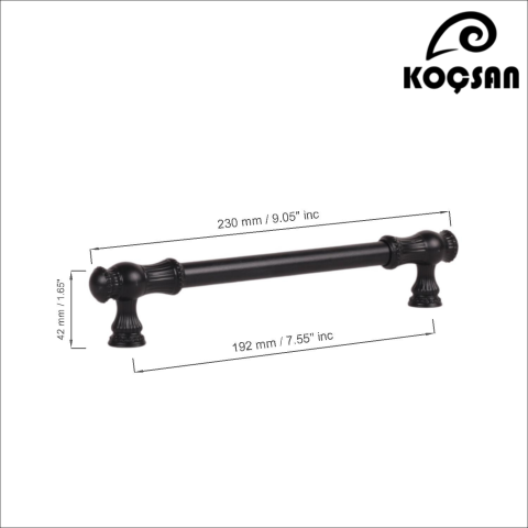 Sehzade 192 mm Siyah Kulp Lüks Country Mutfak Mobilya Dolap Çekmece Kulpu