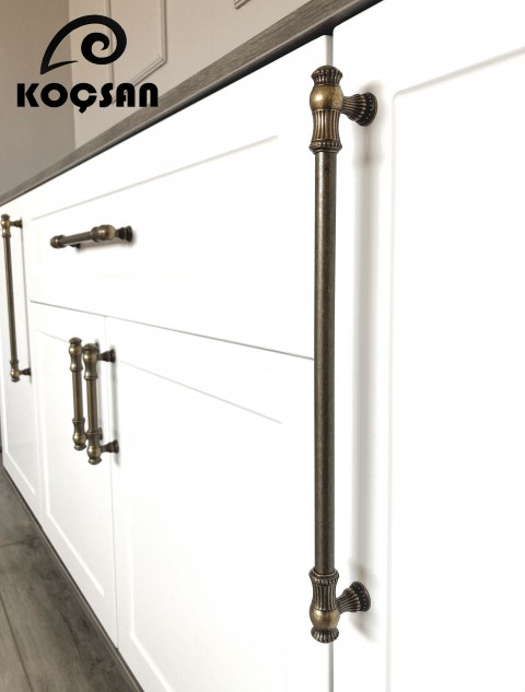 Sehzade 224 mm Antik Sarı Kulp Lüks Country Mutfak Mobilya Dolap Çekmece Kulpu