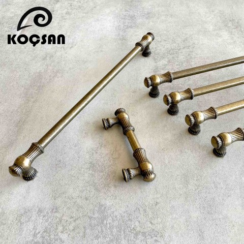 Sehzade 224 mm Antik Sarı Kulp Lüks Country Mutfak Mobilya Dolap Çekmece Kulpu