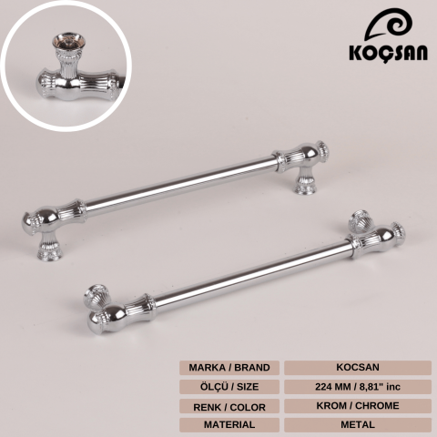 Sehzade 224 mm Krom Kulp Lüks Country Mutfak Mobilya Dolap Çekmece Kulpu