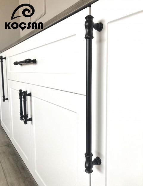 Sehzade 224 mm Siyah Kulp Lüks Country Mutfak Mobilya Dolap Çekmece Kulpu