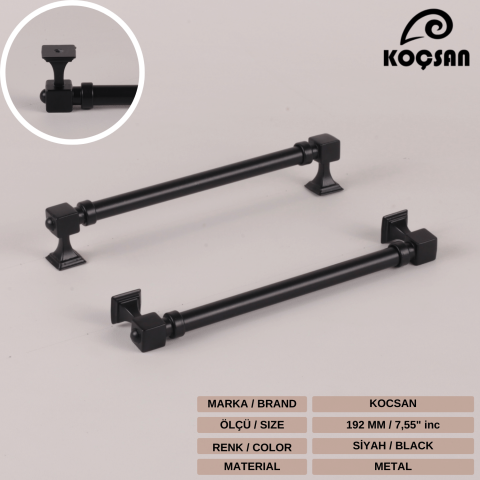 Zumra 192 mm Siyah Kulp Lüks Country Mutfak Mobilya Dolap Çekmece Kulpu