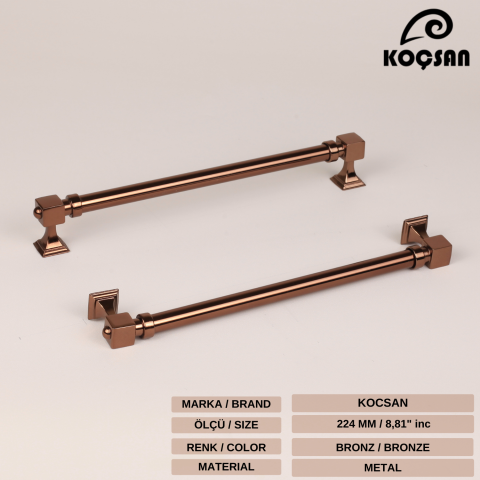 Zumra 224 mm Bronz Kulp Lüks Country Mutfak Mobilya Dolap Çekmece Kulpu